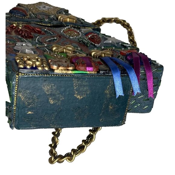 RARE Mary Frances 90's Christmas Tree Hard Shell Purse Handmade Bag Retired wTag - Picture 12 of 14